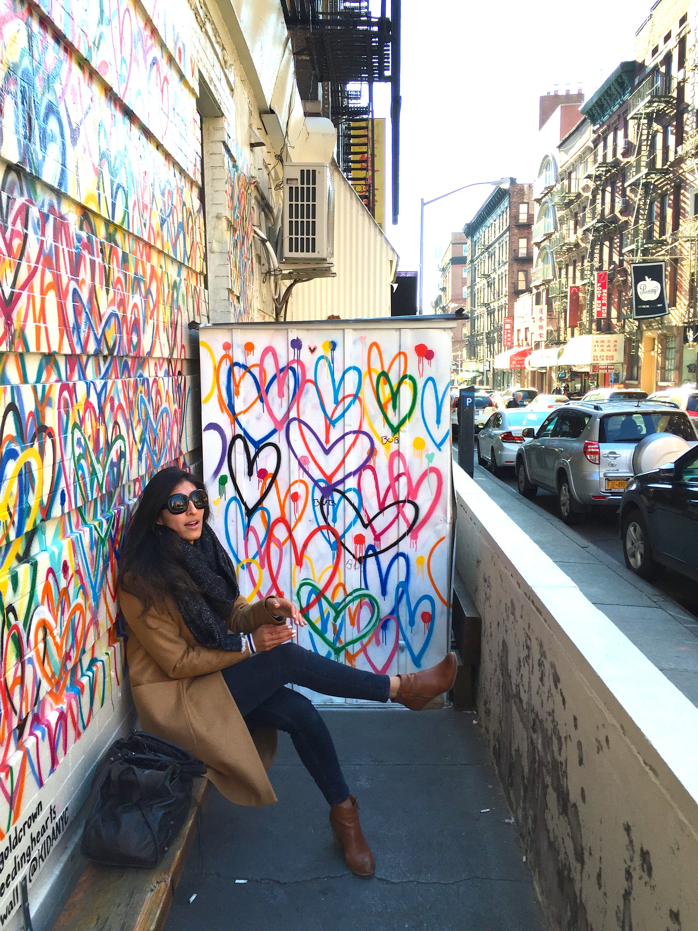 Waiting for our table at Two Hands and staring in awe of the cool new bleeding hearts love wall (more like hideout!) by @GilfNYC 