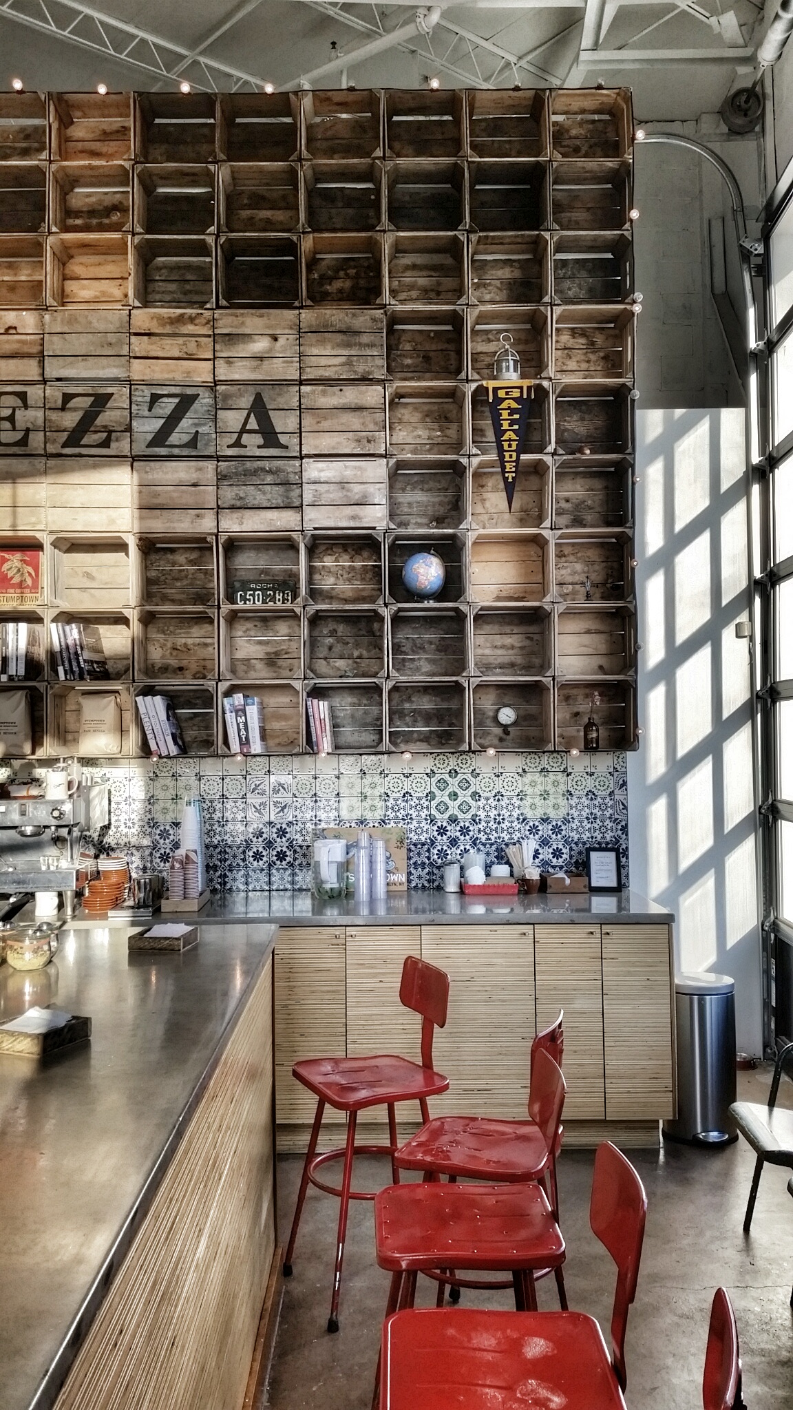 The Instagram-worthy interior of Dolcezza Factory - stop by for coffee or gelato and bask in the warm, golden light...
