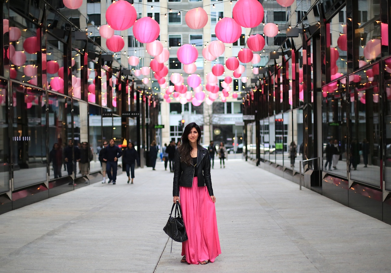 Or if you go REALLY girly like a hot pink maxi, wear a tougher moto jacket in black, like this one from Warehouse Sweden (link below!)