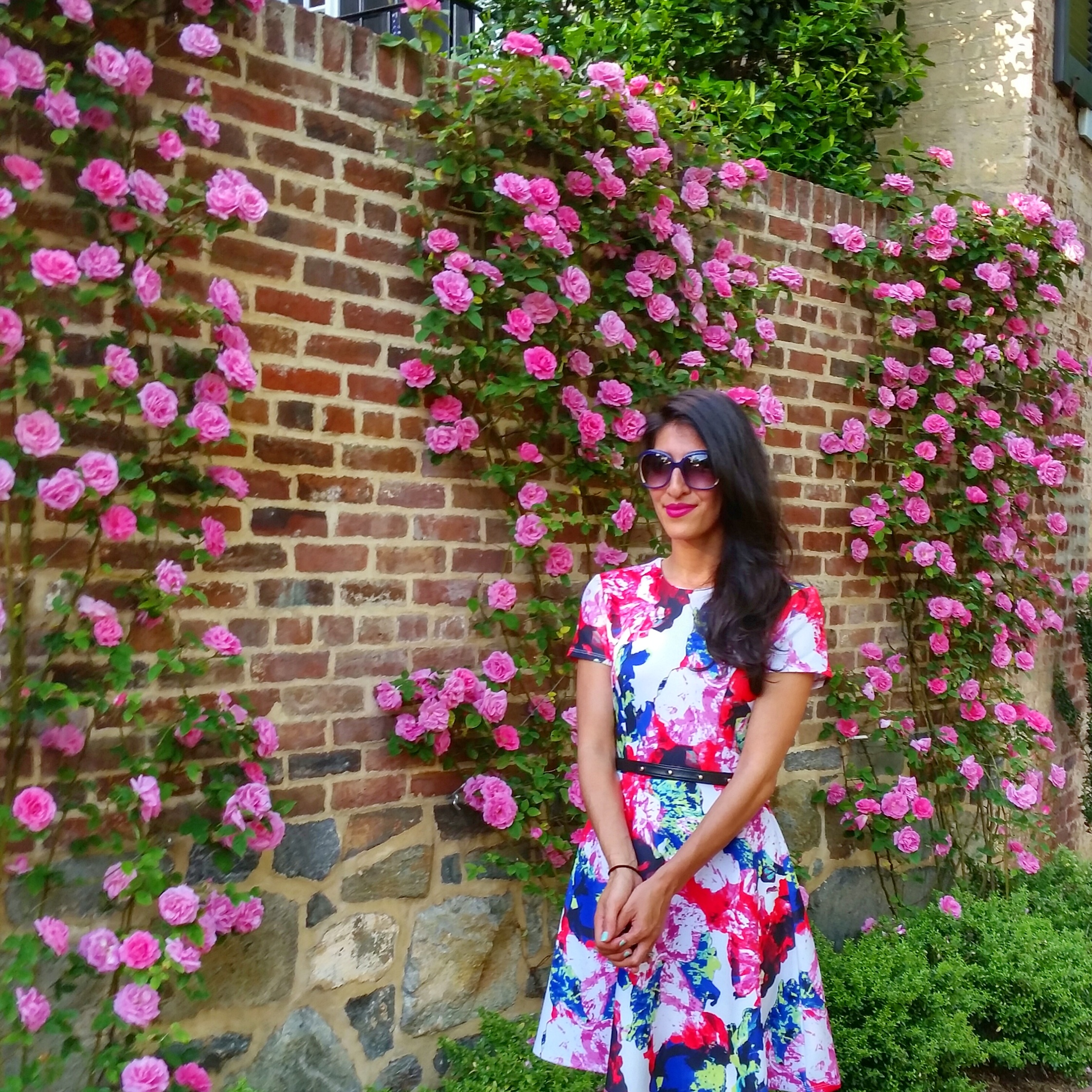 You can pair these scuba fit-and-flare floral dresses with tights until it warms up enough to wear them sans layers! I always like off-setting anything too feminine like this girly dress with a little rock'n'roll chic like this studded leather belt and suede strappy wedges.