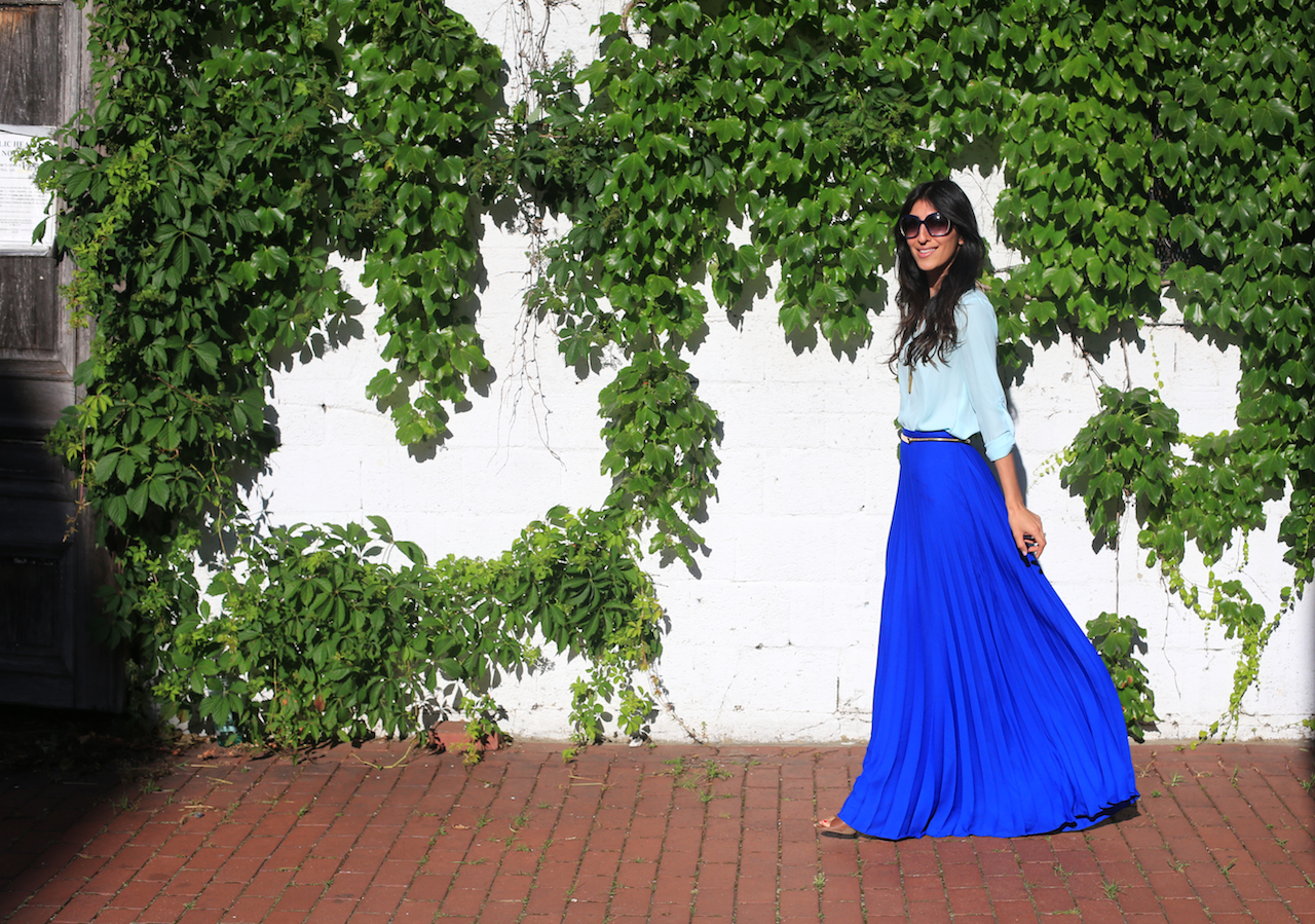 blue pleated maxi ivy wall