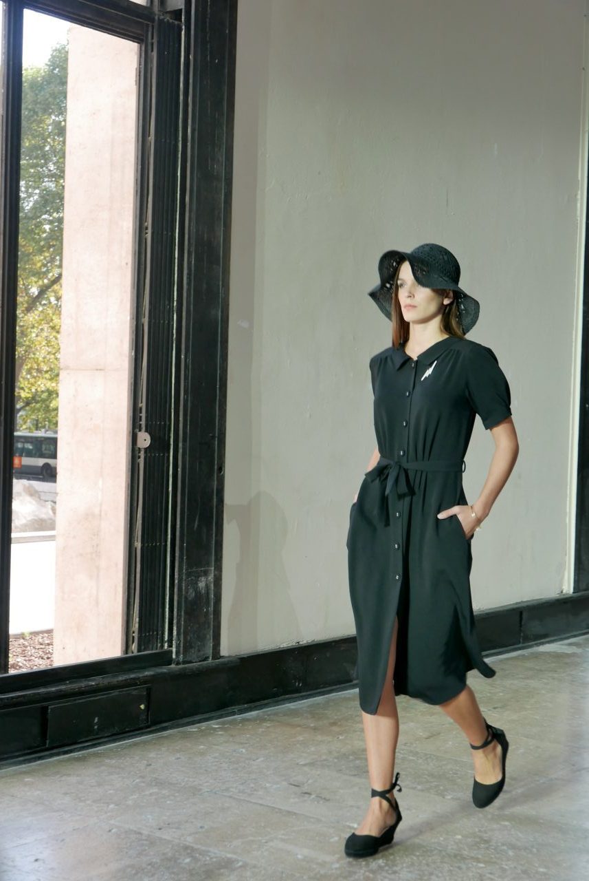 agnes-b-black-midi-dress-hat