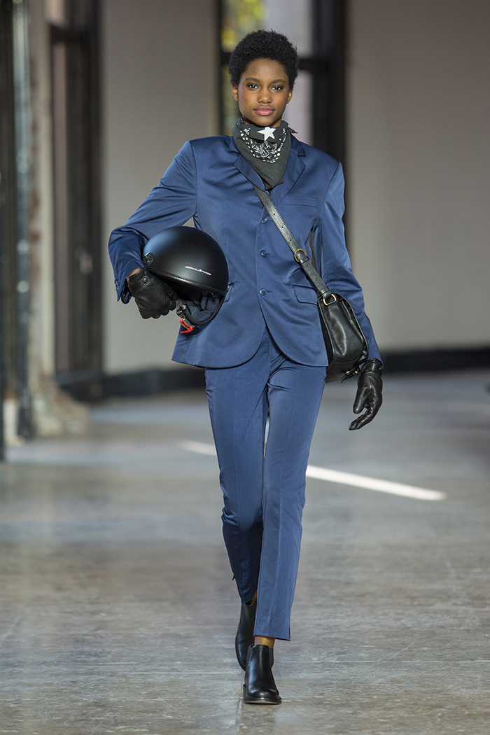 agnes-b-navy-suit-biker-helmet